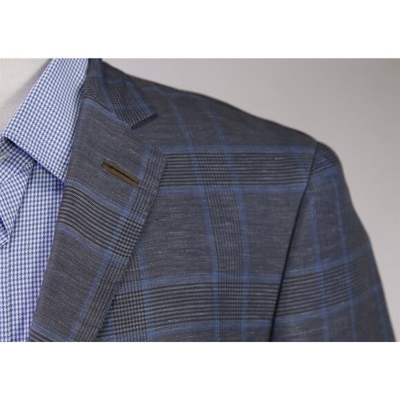 Hugo Boss Tailored Blue Plaid Linen Silk Sportcoat Blazer Current Piacenza 40R - Picture 4 of 11